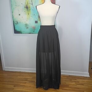 BLVD Sheer Long Chic Flowy Maxi Black Skirt